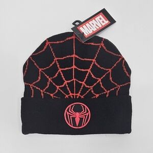 Marvel Spider-Man Miles Morales Beanie - One-Size Knit Cuff Hat In Black & Red